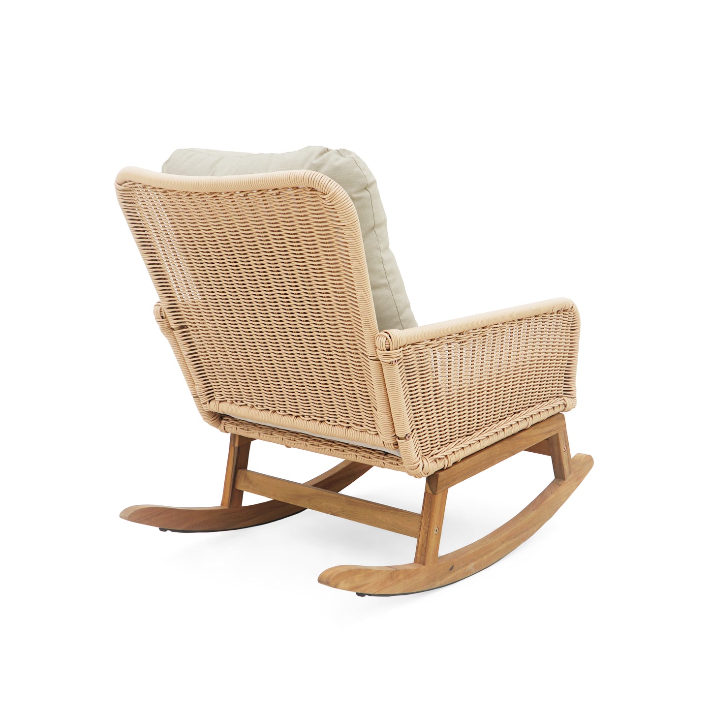 Beige Wicker Rocking Chair Set - 2 Chairs Patio Outdoor