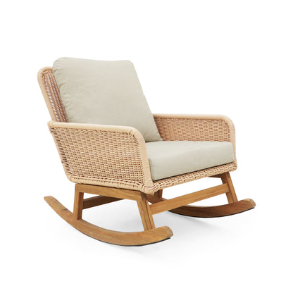 Beige Wicker Rocking Chair - Patio Outdoor Furniture