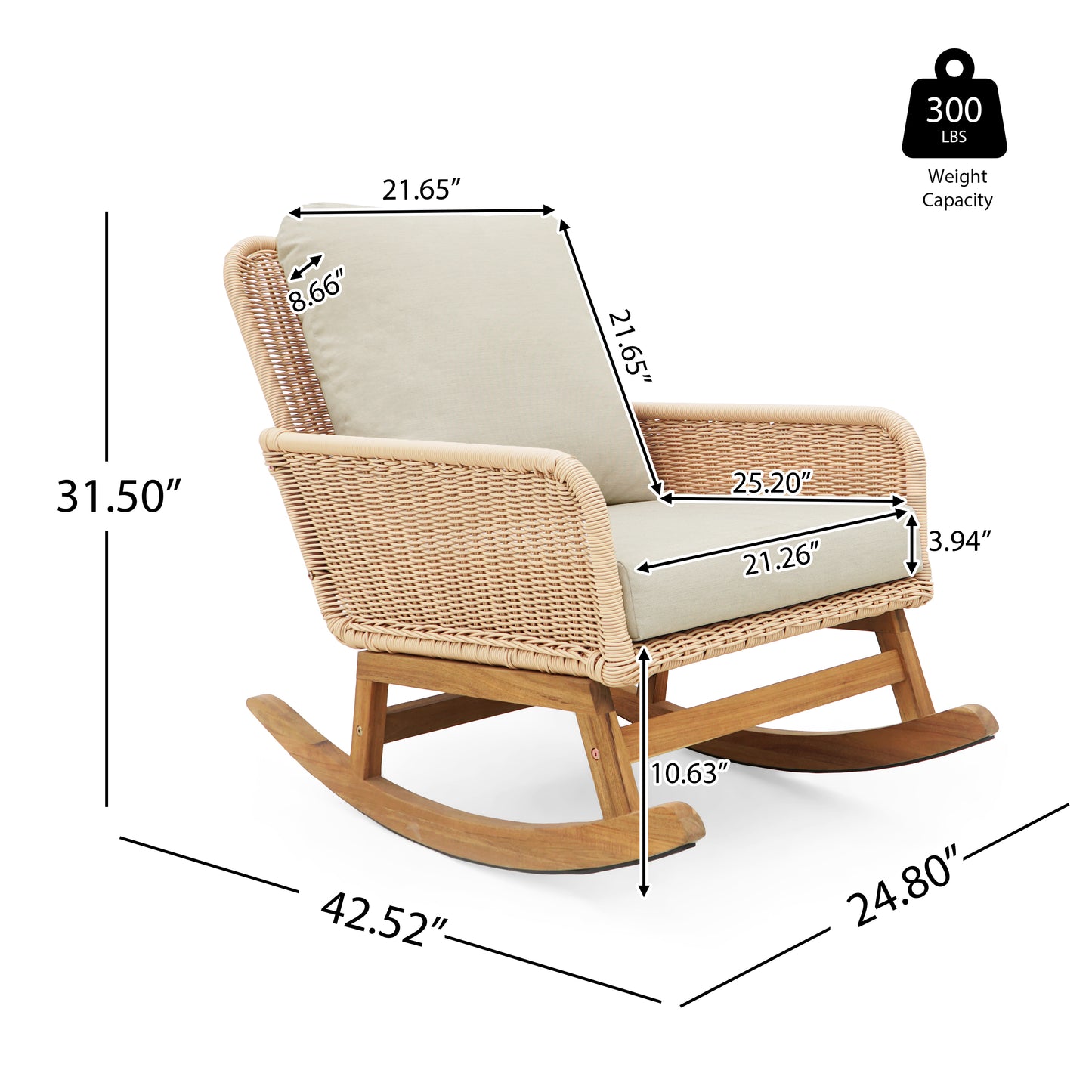 Beige Wicker Rocking Chair - Patio Outdoor Furniture