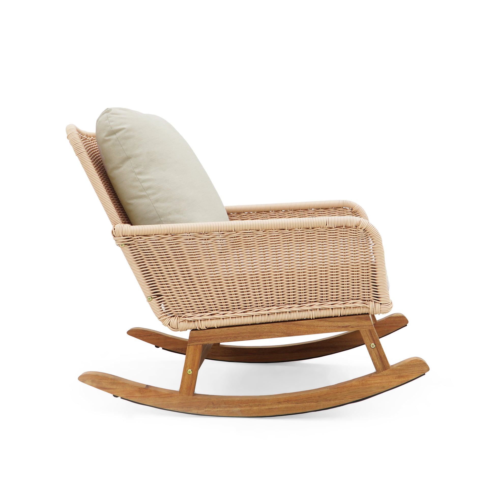 Beige Wicker Rocking Chair - Patio Outdoor Furniture