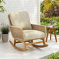 Contemporary Minimalist Beige Wicker Rocking Chair with Soft Polyester Cushions and Durable Wooden Frame, Perfect for Indoor and Outdoor Spaces like Patio, Balcony, or Living Room