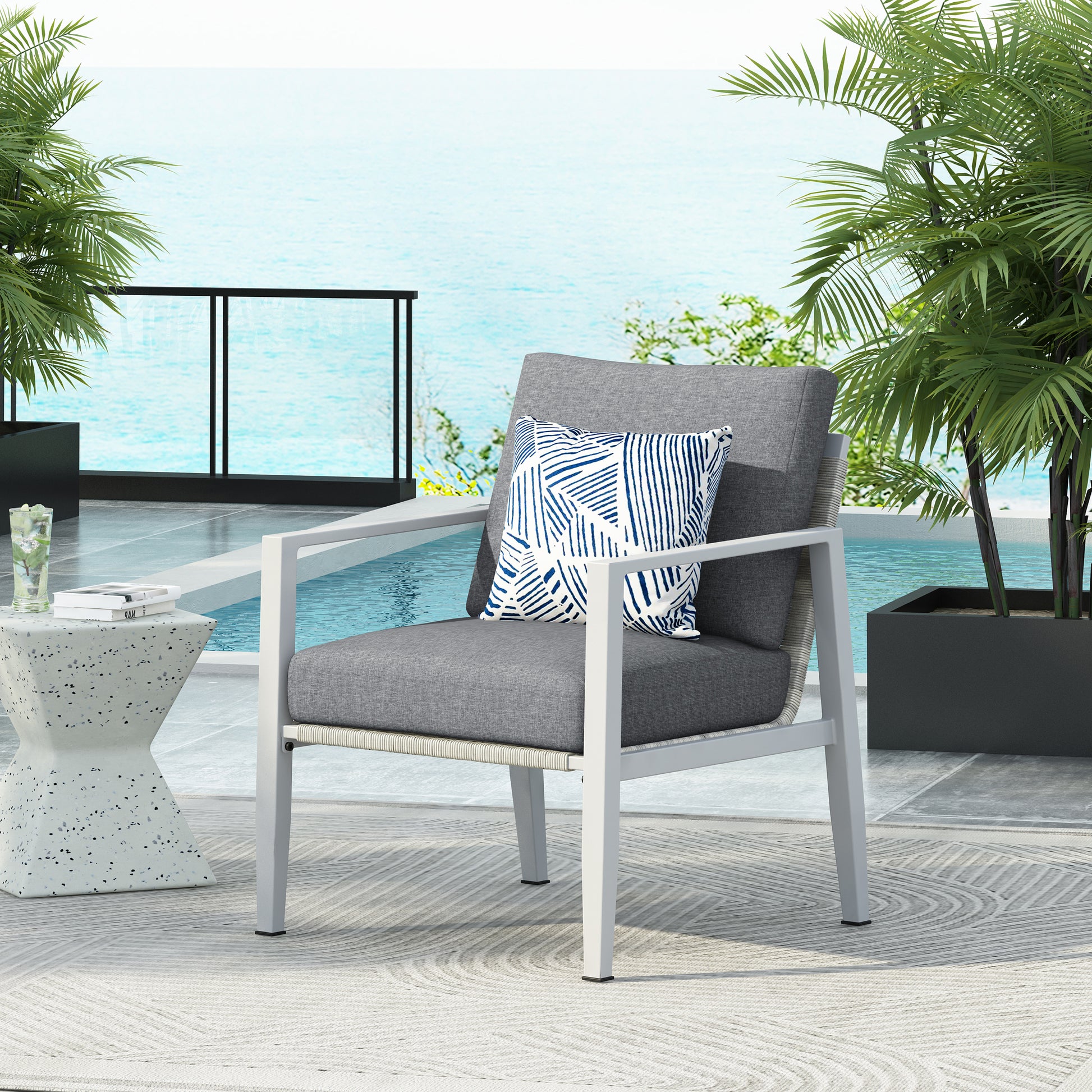 Modern Aluminum Lounge Chair for Garden or Poolside Relaxation