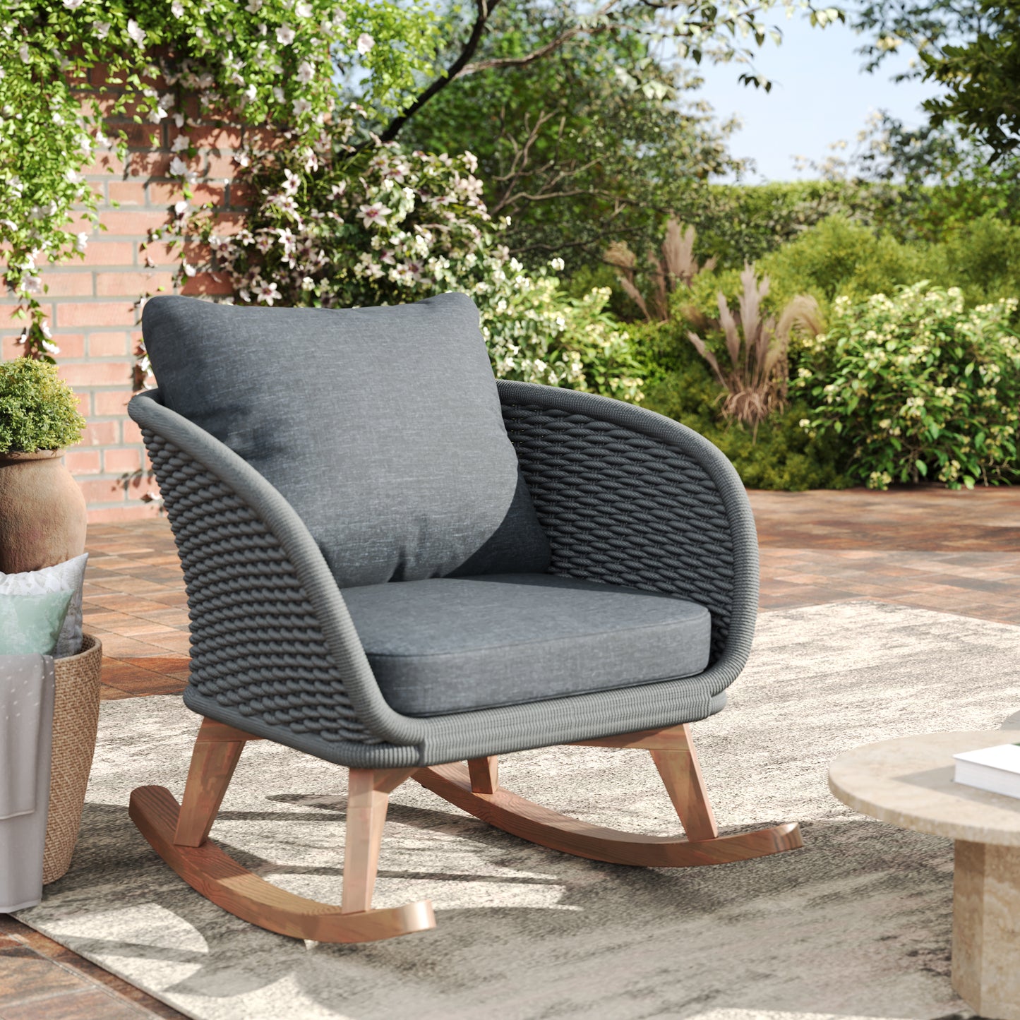 Gray Wicker Rocking Chair - Outdoor Patio Seating