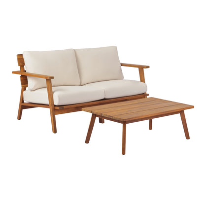 Teak Beige Acacia Wood Loveseat Patio Set