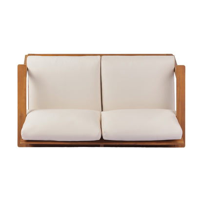 Teak Beige Acacia Wood Loveseat Patio Set