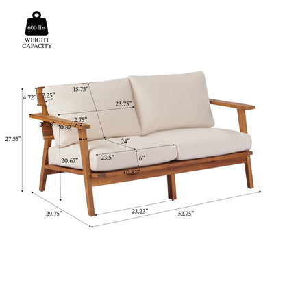Teak Beige Acacia Wood Loveseat Patio Set