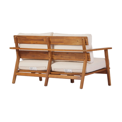 Teak Beige Acacia Wood Loveseat Patio Set