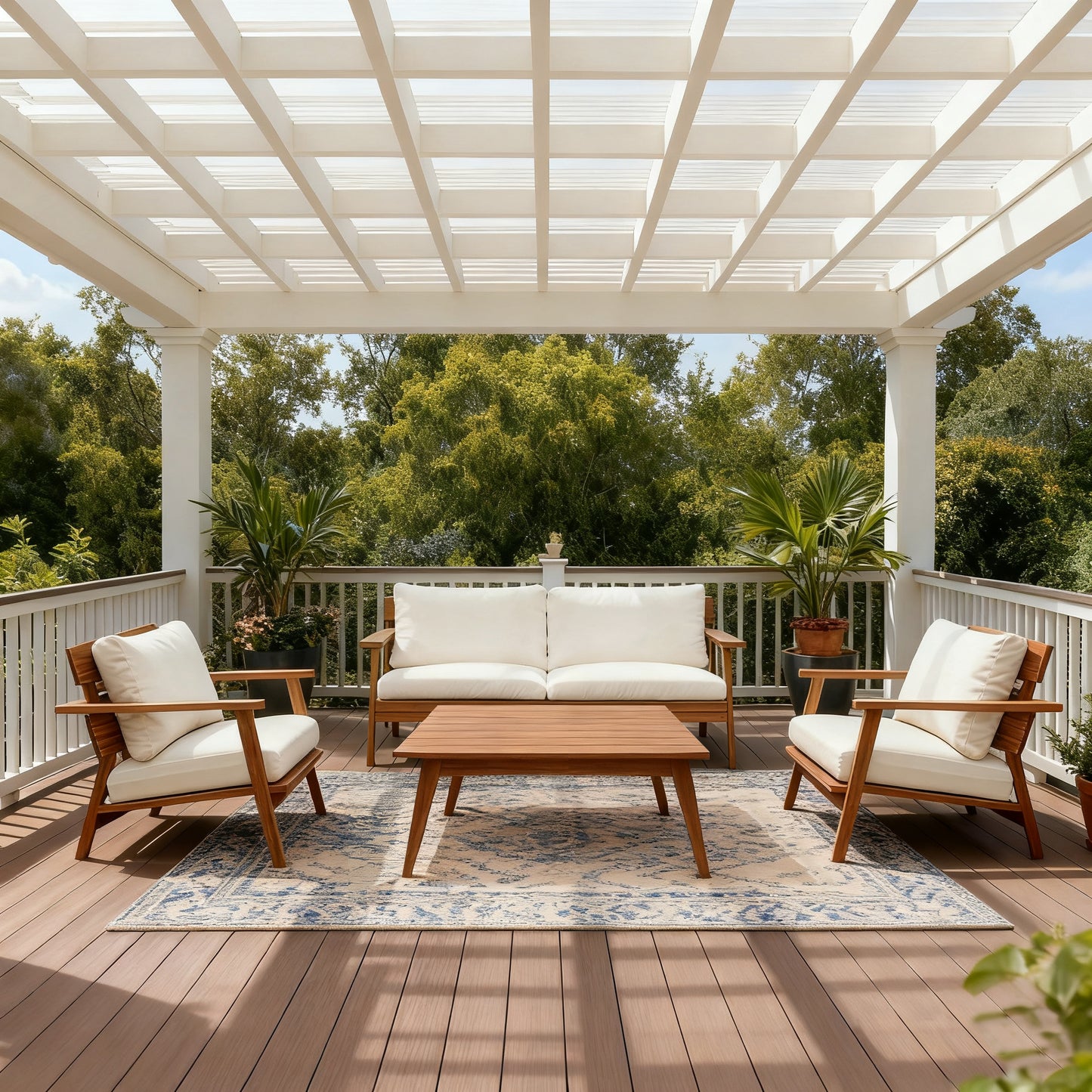Teak Beige Acacia Wood Patio Set - 4 Piece Outdoor Conversation Set