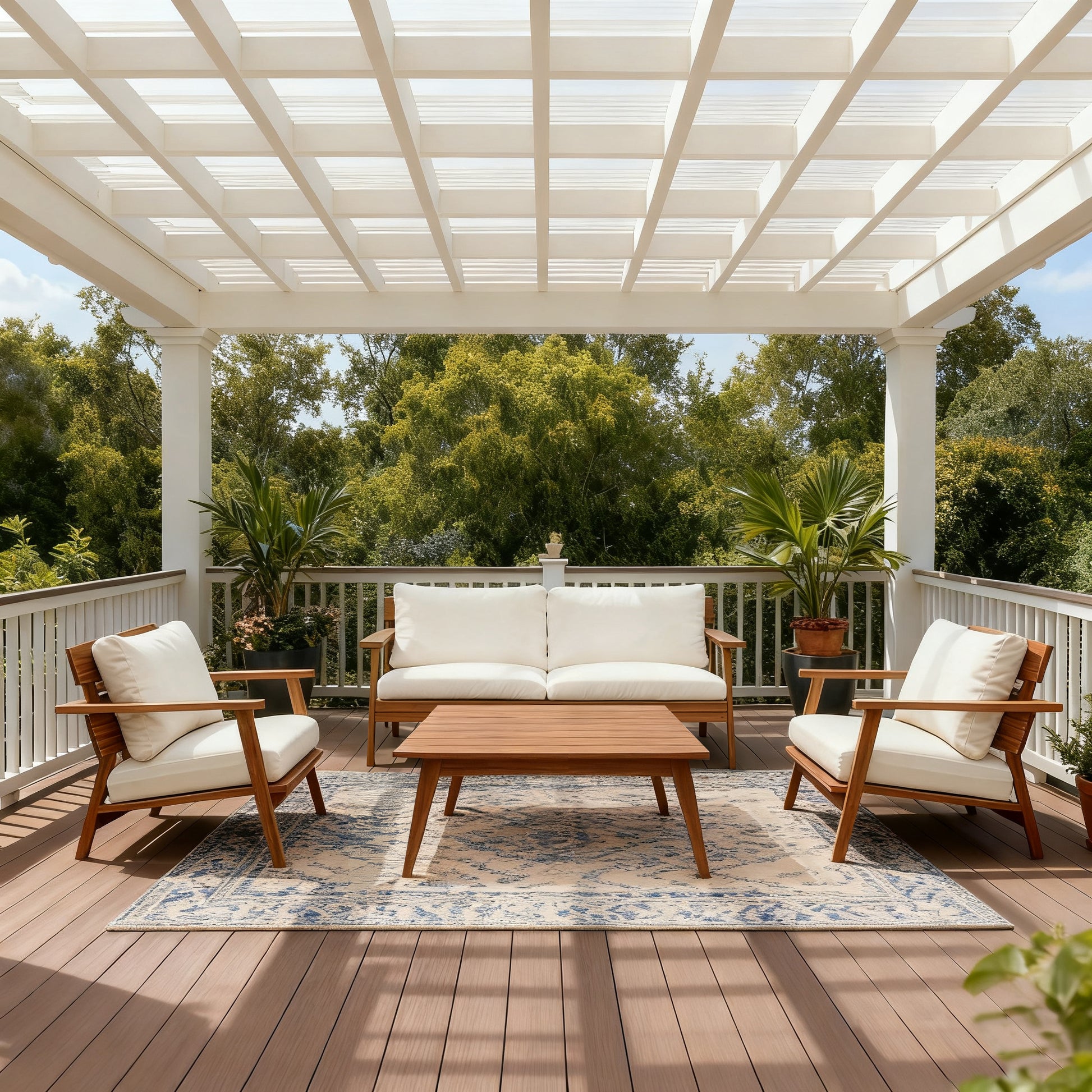 Teak Beige Acacia Wood Patio Set - 4 Piece Outdoor Conversation Set