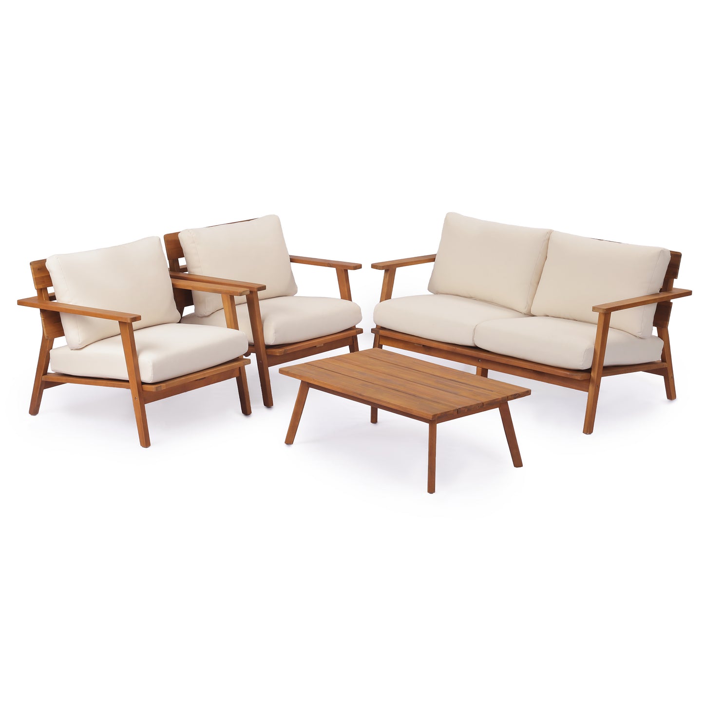 Teak Beige Acacia Wood Patio Set - 4 Piece Outdoor Conversation Set