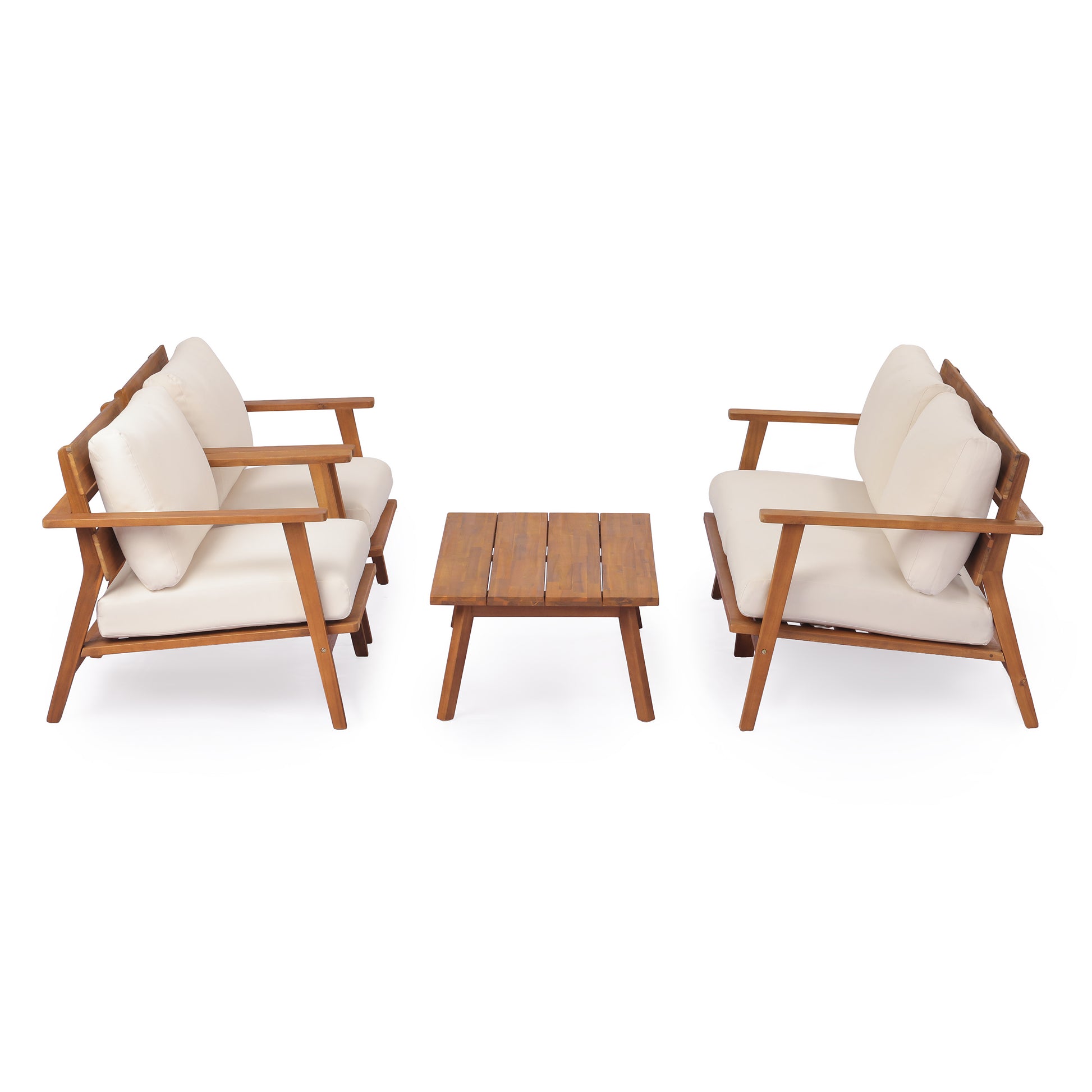 Teak Beige Acacia Wood Patio Set - 4 Piece Outdoor Conversation Set