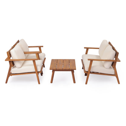 Teak Beige Acacia Wood Patio Set - 4 Piece Outdoor Conversation Set