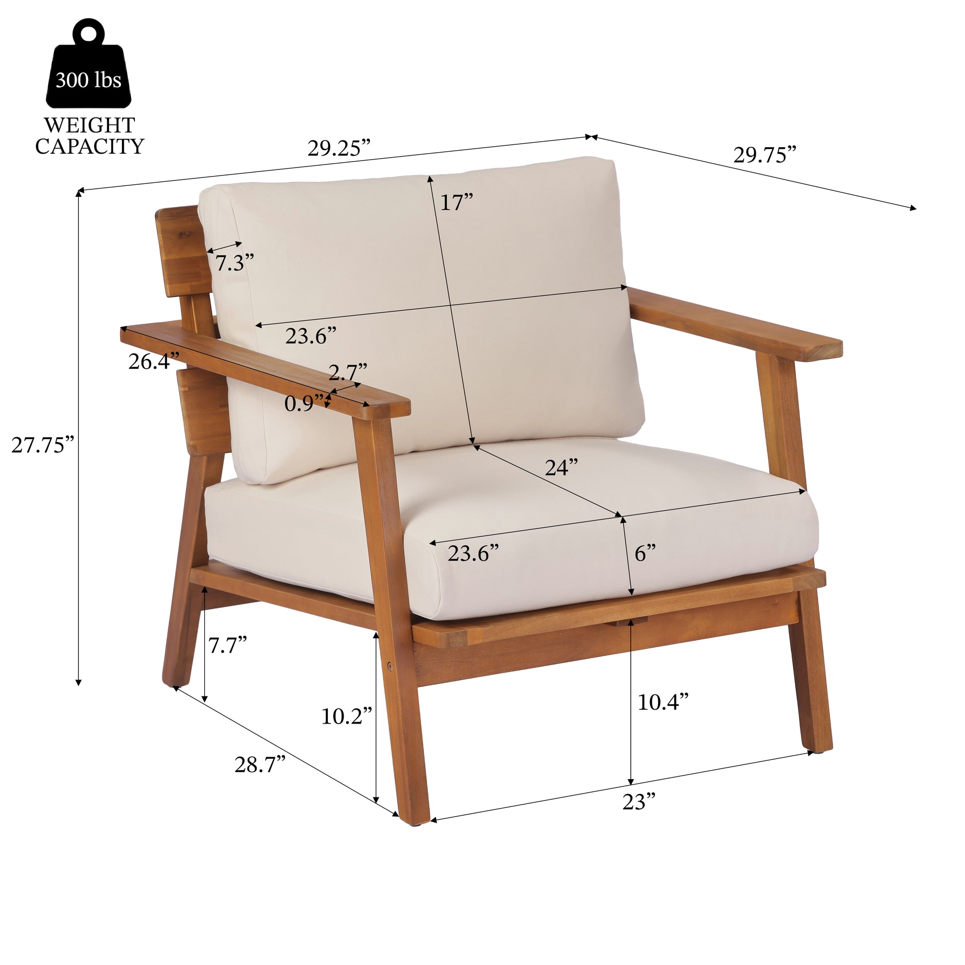 Teak Beige Acacia Wood Patio Set - 4 Piece Outdoor Conversation Set