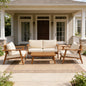4-Piece Mid-Century Modern Acacia Wood Patio Seating Set, Outdoor Conversation Set with Loveseat, Club Chairs & Slatted Coffee Table, Weather-Resistant Cushions