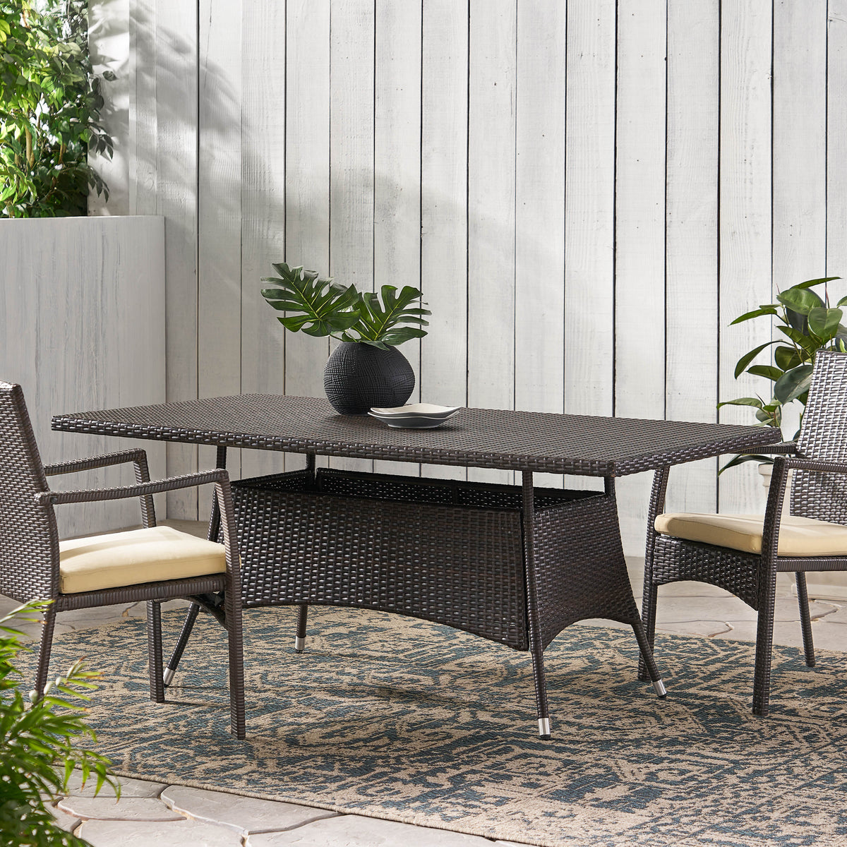 Brown Rectangular Outdoor Dining Table - PE Rattan