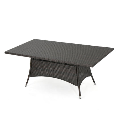 Brown Rectangular Outdoor Dining Table - PE Rattan