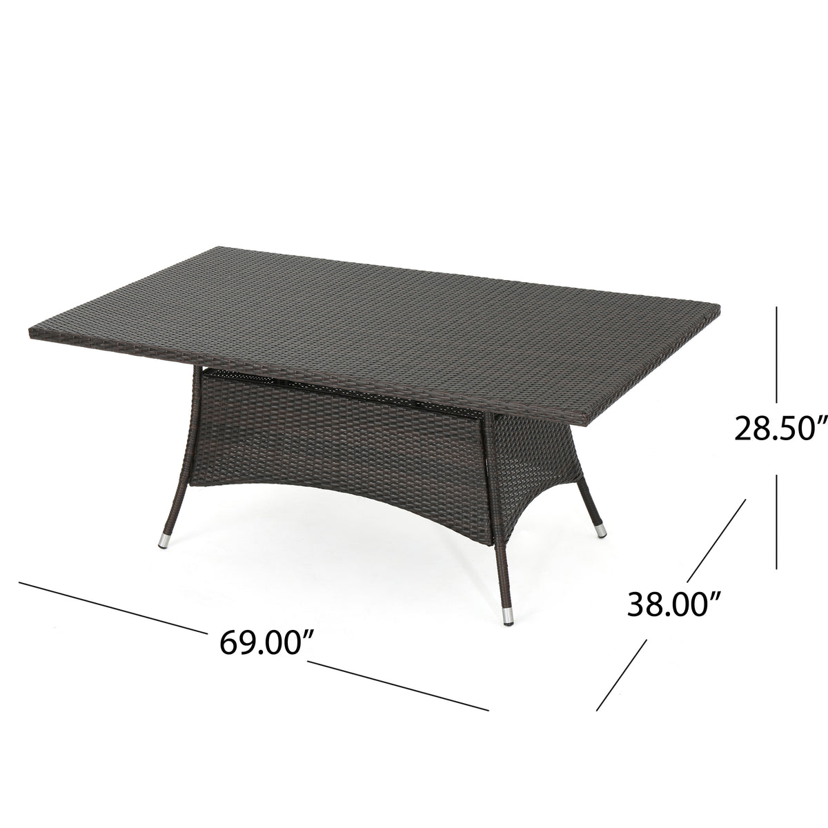 Brown Rectangular Outdoor Dining Table - PE Rattan