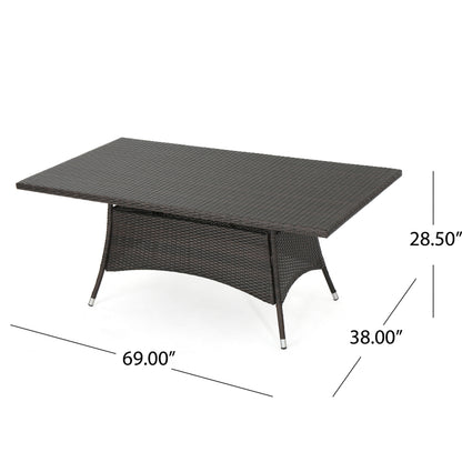 Brown Rectangular Outdoor Dining Table - PE Rattan