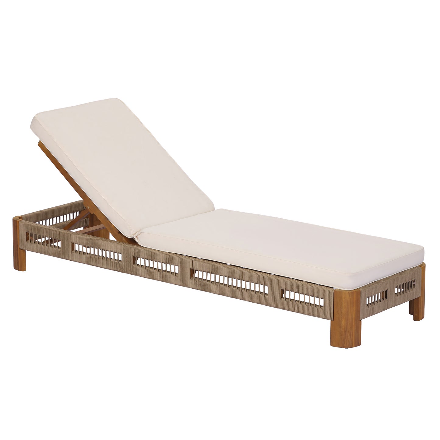 Natural Acacia Wood Chaise Lounge with Rope Accents for Poolside Relaxation