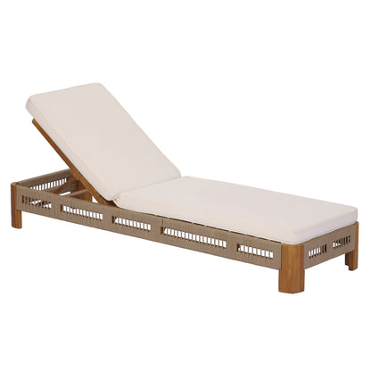 Natural Acacia Wood Chaise Lounge with Rope Accents for Poolside Relaxation