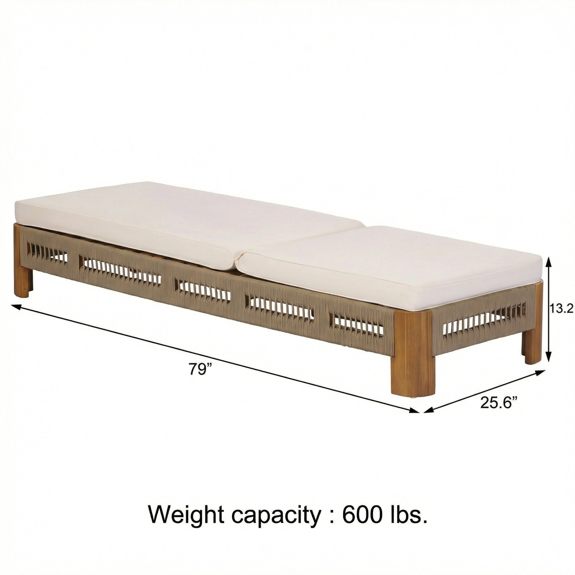 Natural Acacia Wood Chaise Lounge with Rope Accents for Poolside Relaxation
