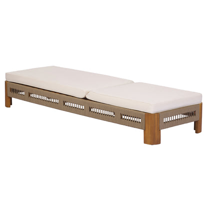 Natural Acacia Wood Chaise Lounge with Rope Accents for Poolside Relaxation