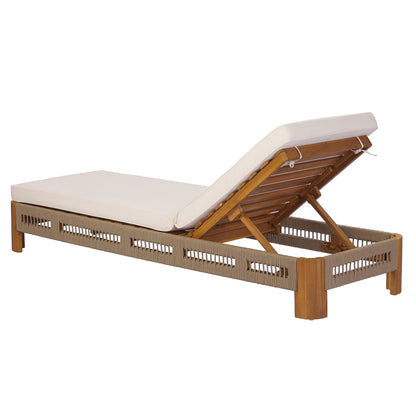 Natural Acacia Wood Chaise Lounge with Rope Accents for Poolside Relaxation