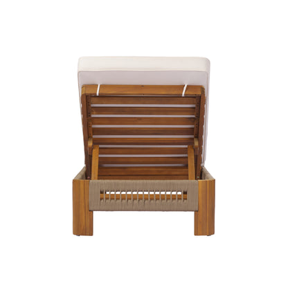 Natural Acacia Wood Chaise Lounge with Rope Accents for Poolside Relaxation