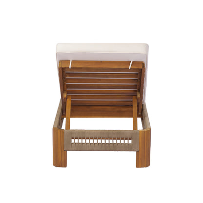 Natural Acacia Wood Chaise Lounge with Rope Accents for Poolside Relaxation