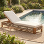 Acacia Wood Outdoor Chaise Lounge + Cushion with Adjustable Backrest, Handwoven Rope Accents, Weather-Resistant Patio Recliner for Poolside, Backyard & Deck, Natural Wood Finish