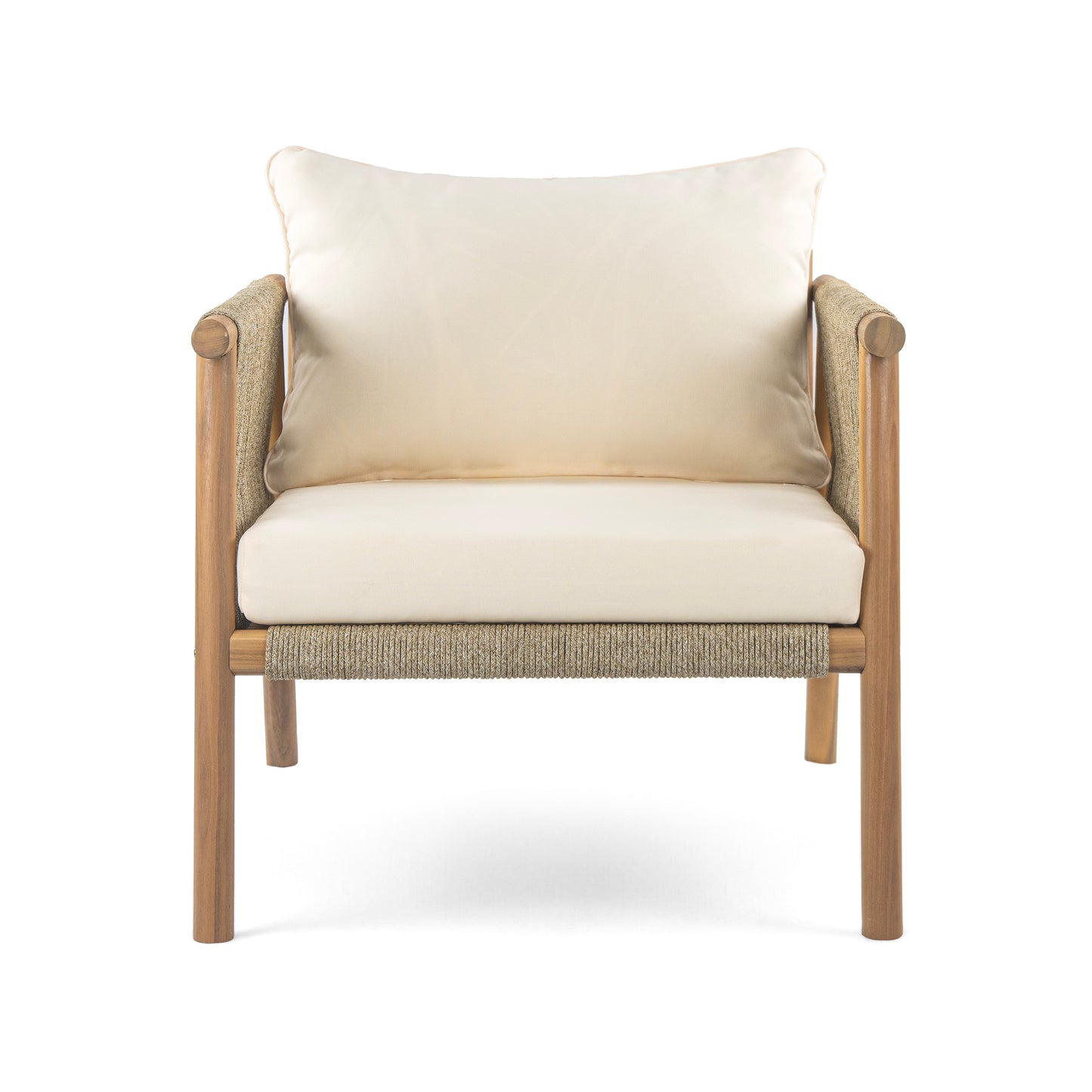 Natural Beige Outdoor Lounge Chair - Solid Wood Frame