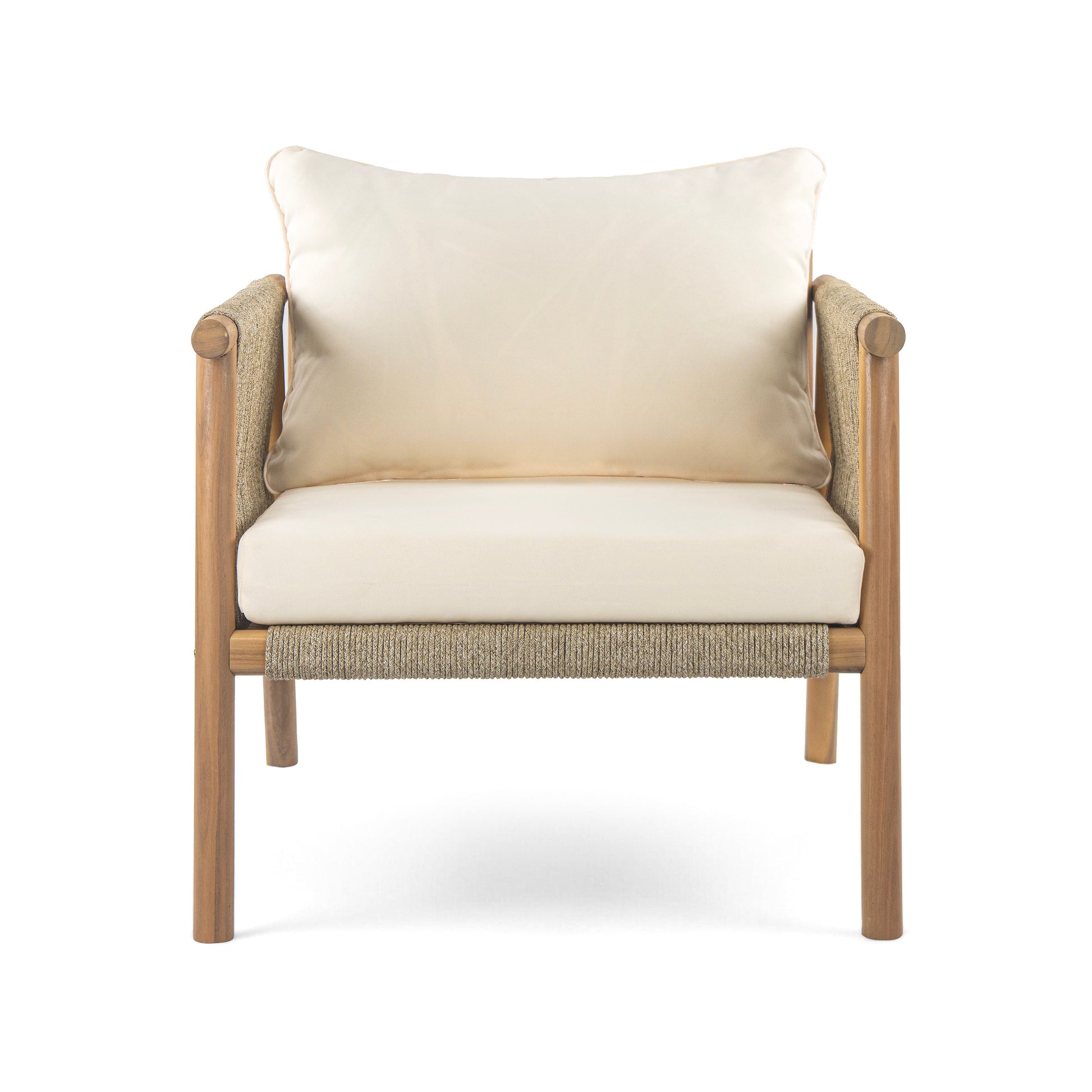 Natural Beige Outdoor Lounge Chair - Solid Wood Frame