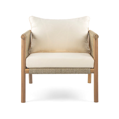 Natural Beige Outdoor Lounge Chair - Solid Wood Frame