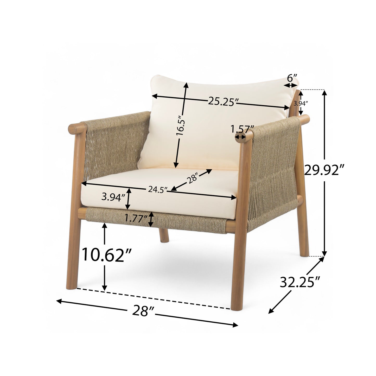 Natural Beige Outdoor Lounge Chair - Solid Wood Frame