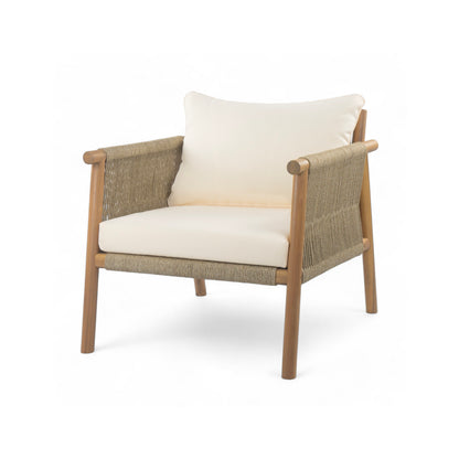 Natural Beige Outdoor Lounge Chair - Solid Wood Frame
