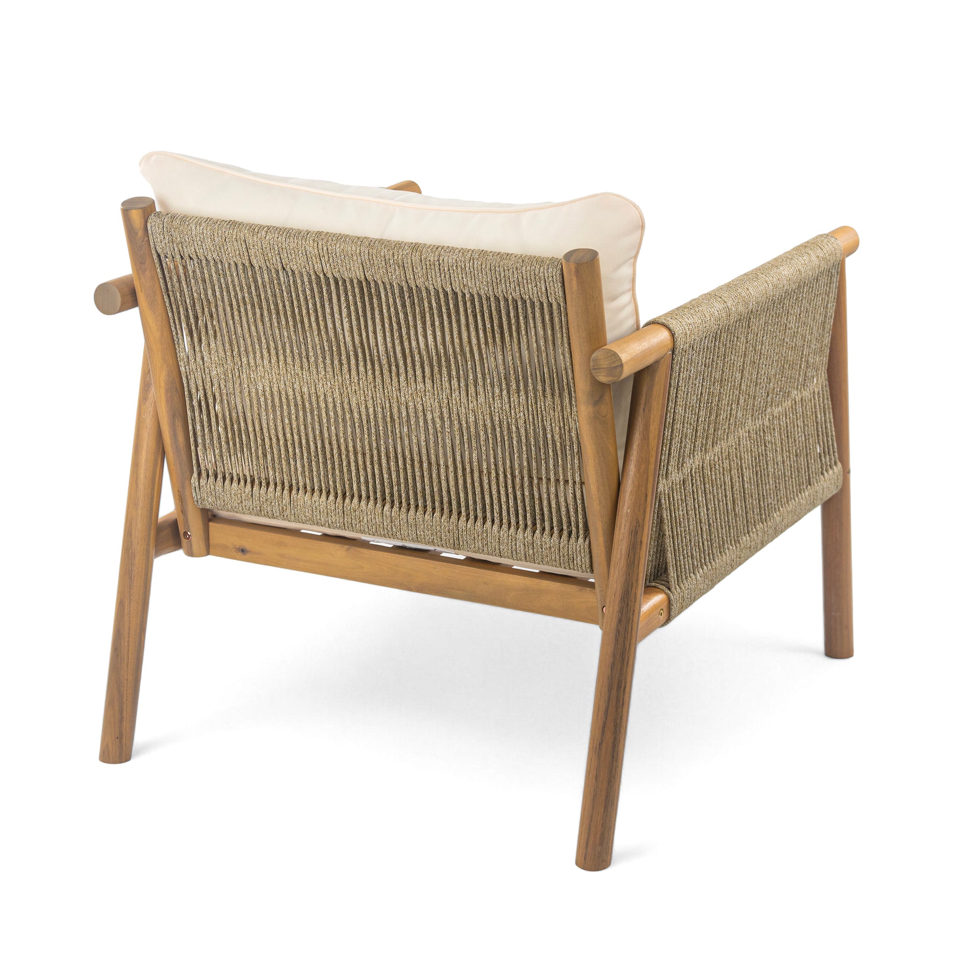 Natural Beige Outdoor Lounge Chair - Solid Wood Frame