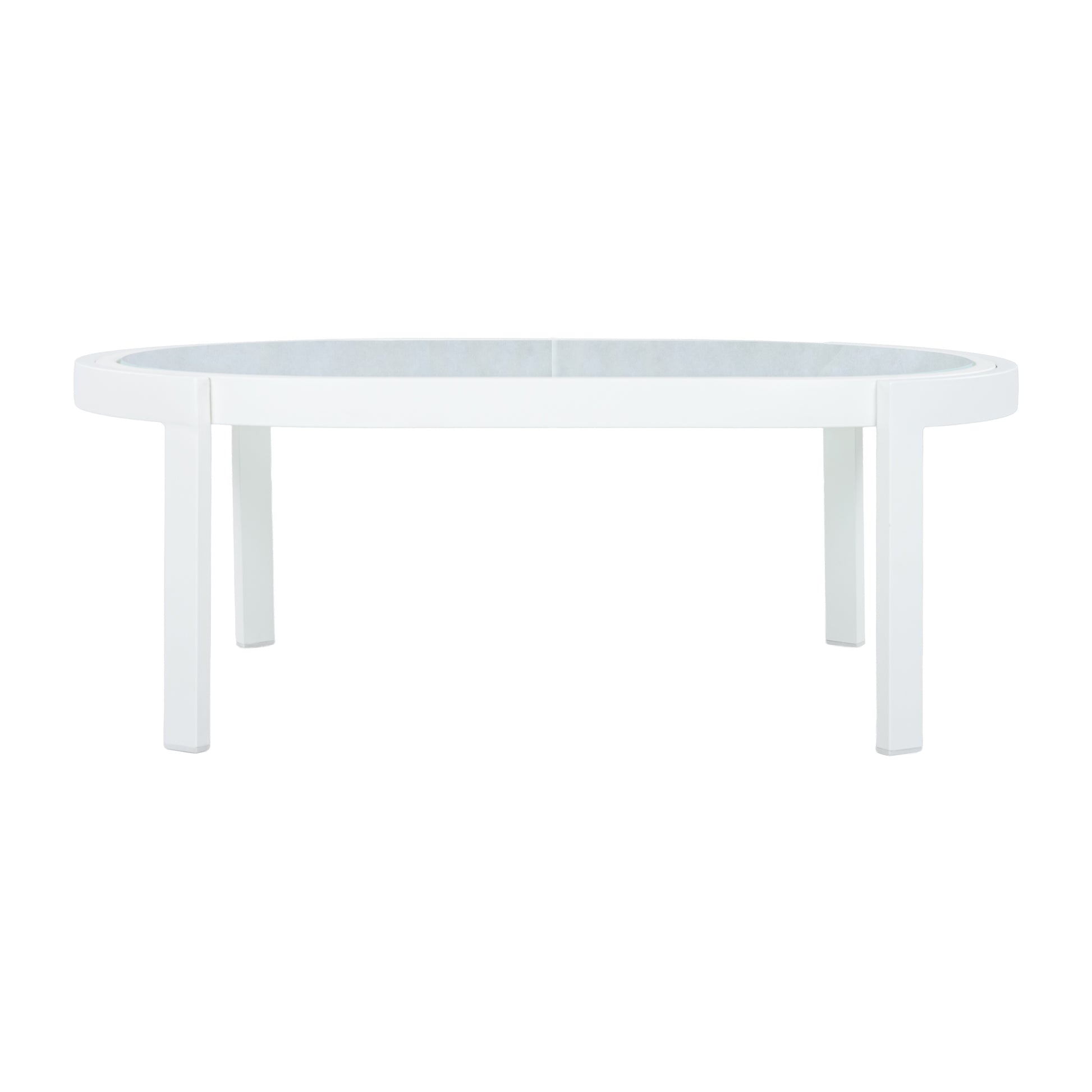 Modern White Aluminum Outdoor Coffee Table - Tempered Glass Top
