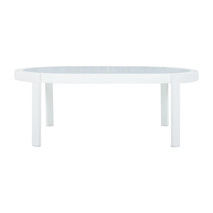 Modern White Aluminum Outdoor Coffee Table - Tempered Glass Top