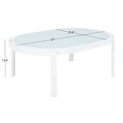 Modern White Aluminum Outdoor Coffee Table - Tempered Glass Top