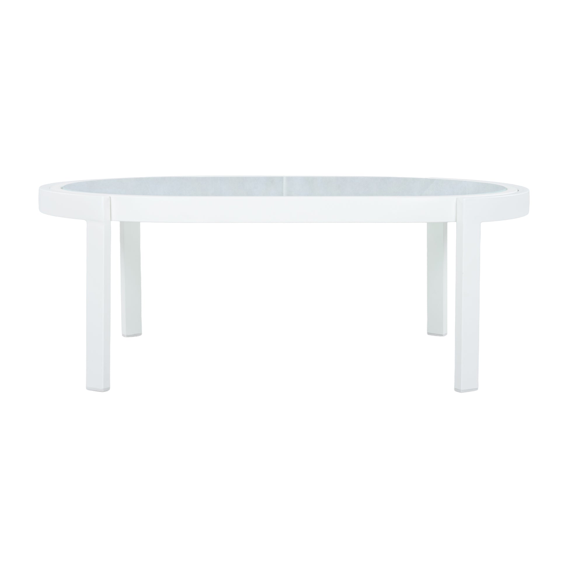 Modern White Aluminum Outdoor Coffee Table - Tempered Glass Top