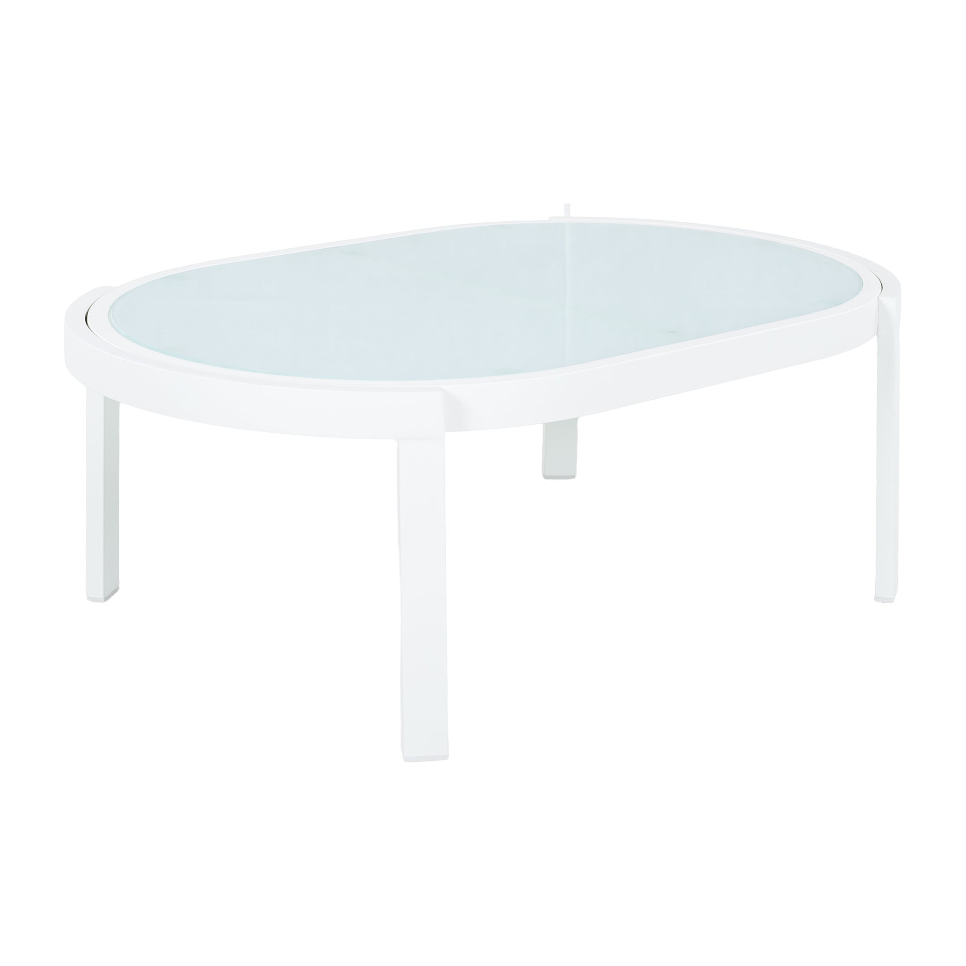 Modern White Aluminum Outdoor Coffee Table - Tempered Glass Top