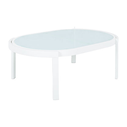 Modern White Aluminum Outdoor Coffee Table - Tempered Glass Top