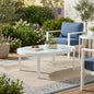 Modern Outdoor Oval Coffee Table with Tempered Glass Top, White Aluminum Frame, Weather-Resistant Patio Table for Backyard, Deck & Poolside