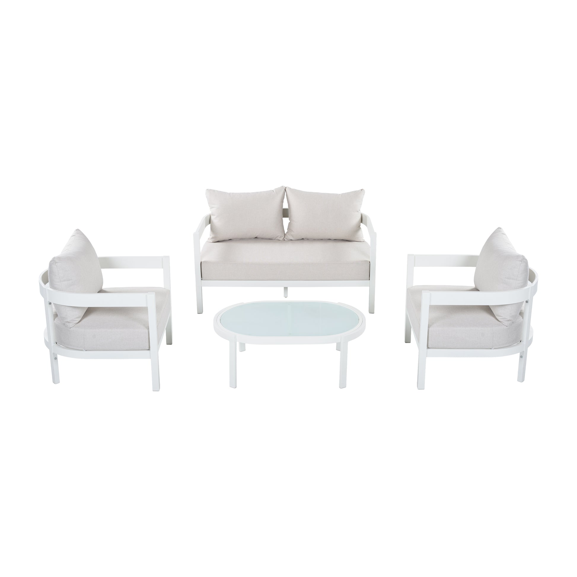 4-Piece Modern Curved Outdoor Aluminum Conversation Set, Beige & White