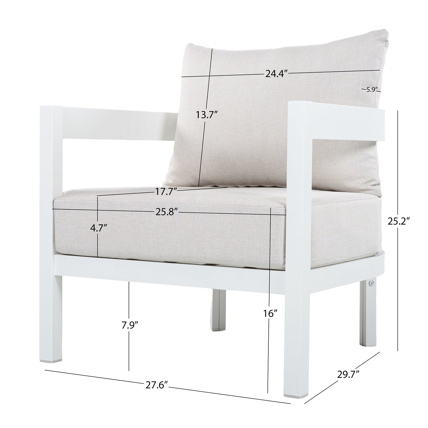4-Piece Modern Curved Outdoor Aluminum Conversation Set, Beige & White