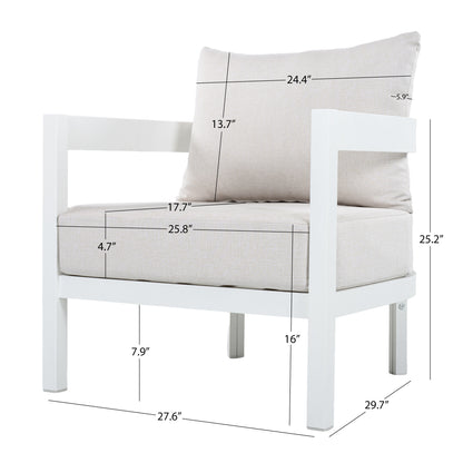 4-Piece Modern Curved Outdoor Aluminum Conversation Set, Beige & White