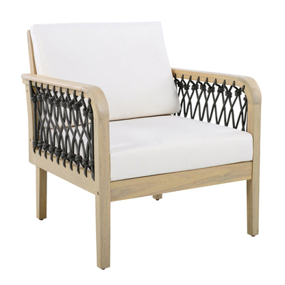 Outdoor Acacia Wood Club Chair with Handwoven Rope, Light Teak Finish