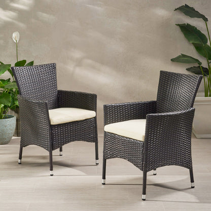 Brown Wicker Patio Dining Chairs Set of 2
