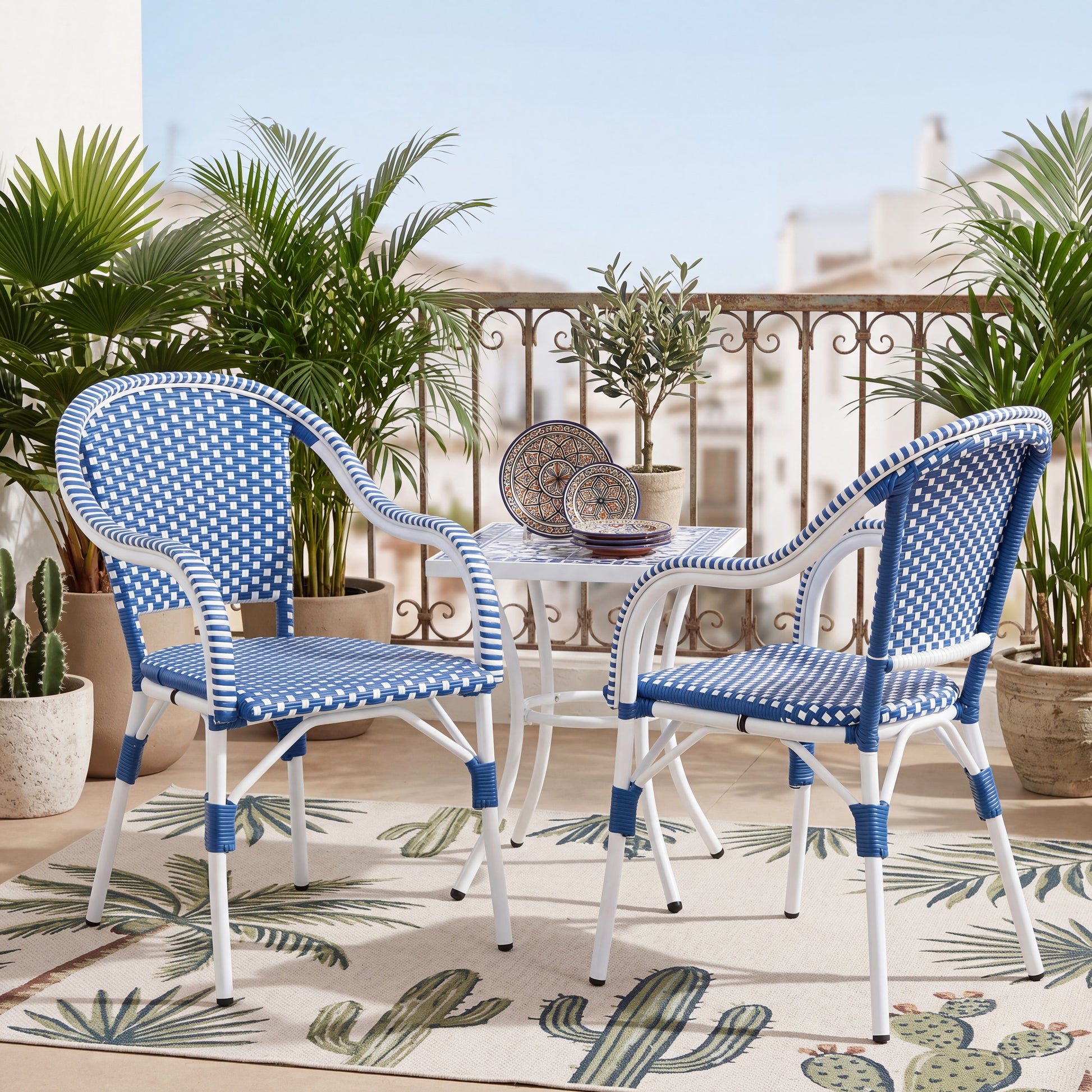 Blue & White Aluminum Patio Chairs - Set of 2