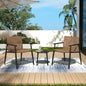 Modern Outdoor Chat Set: 2 PE Rattan Chairs + Black Steel & Tempered Glass Side Table – Durable & Stylish